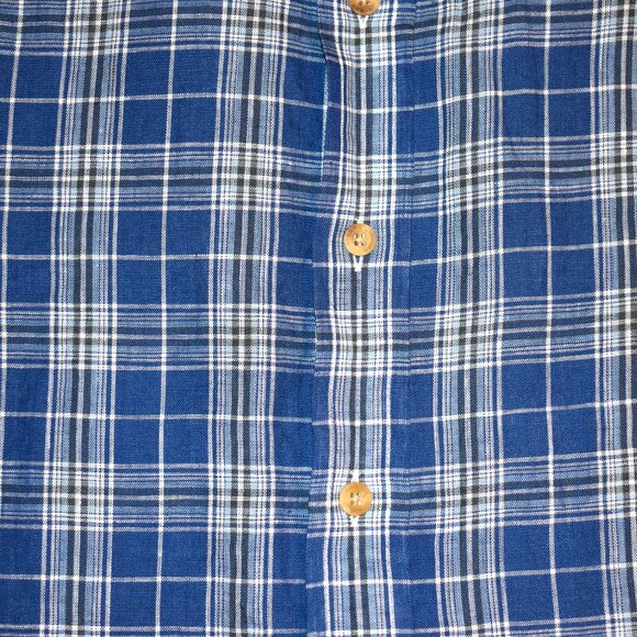 Barbour Blue Plaid Linen Long Sleeve Button Up Shirt Sz SM - Picture 3 of 4